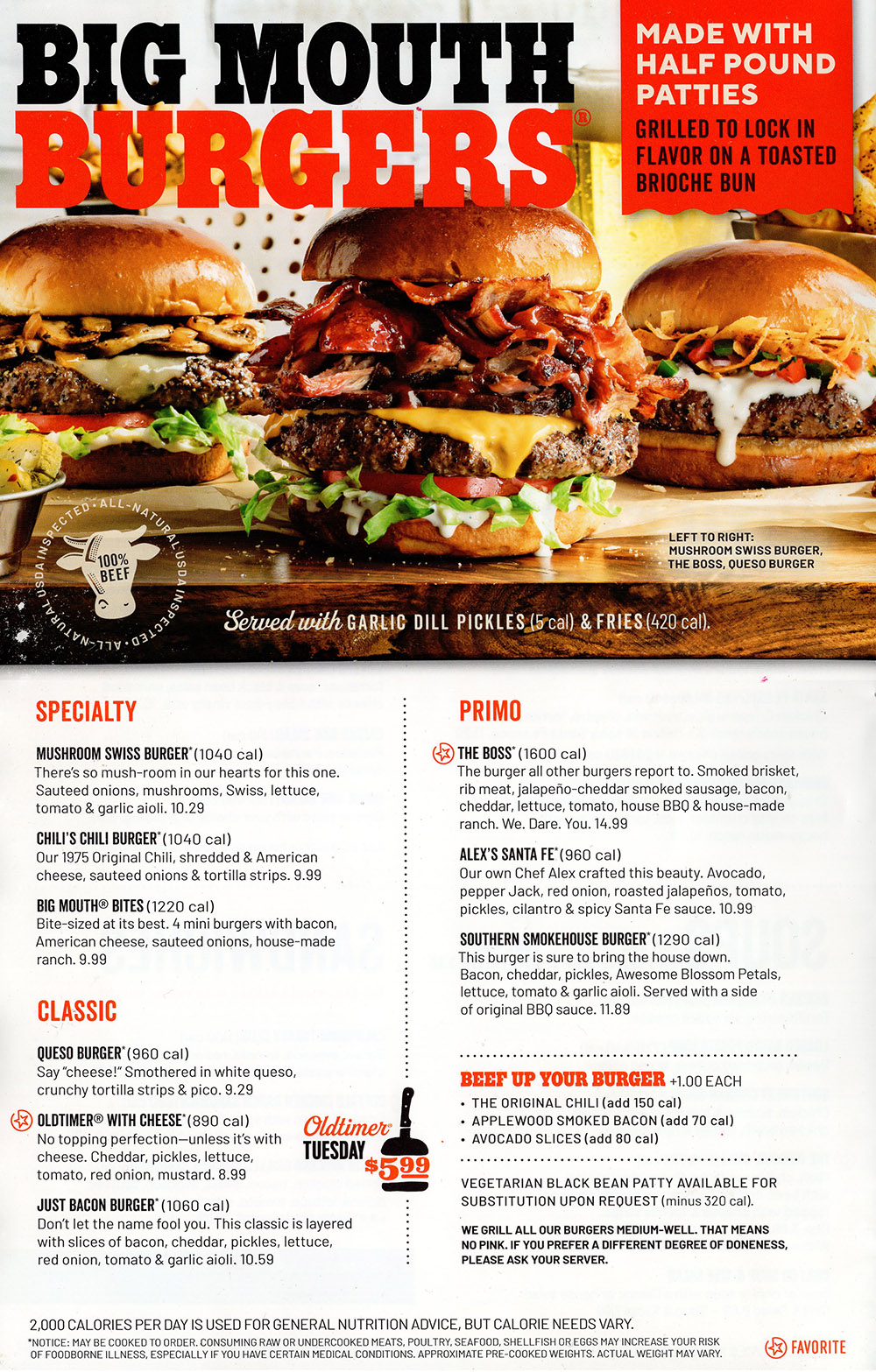 chili's dinner menu