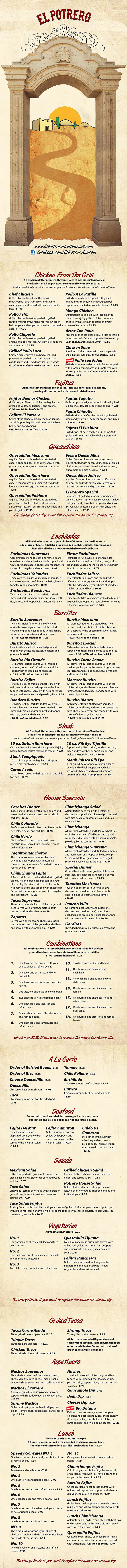 El Potrero Mexican Restaurant Menu Page 1