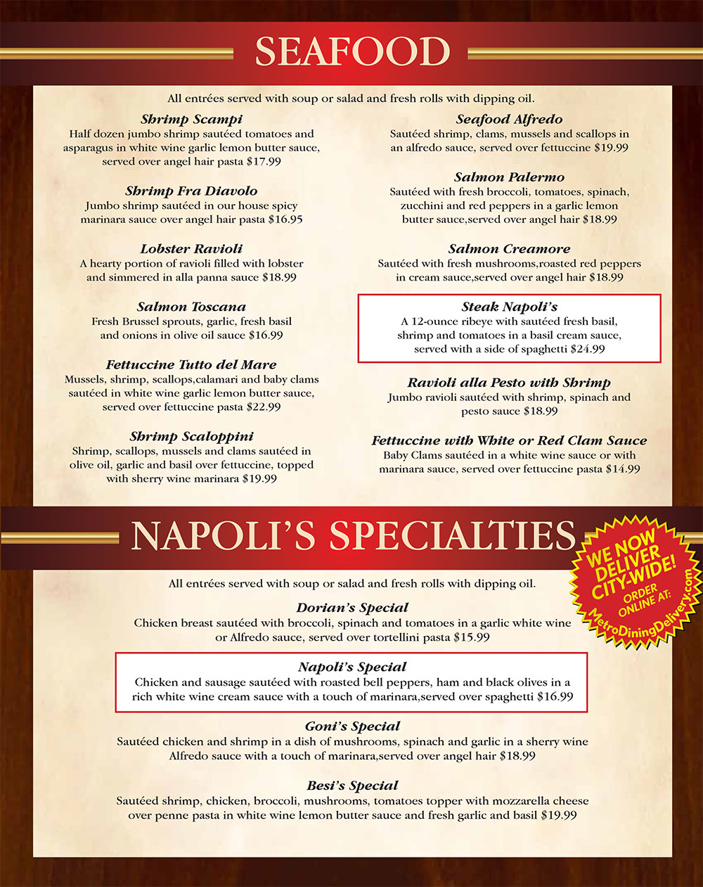 Napoli&#039;s Italian Restaurant Haymarket | Menu | Delivery | Order Online