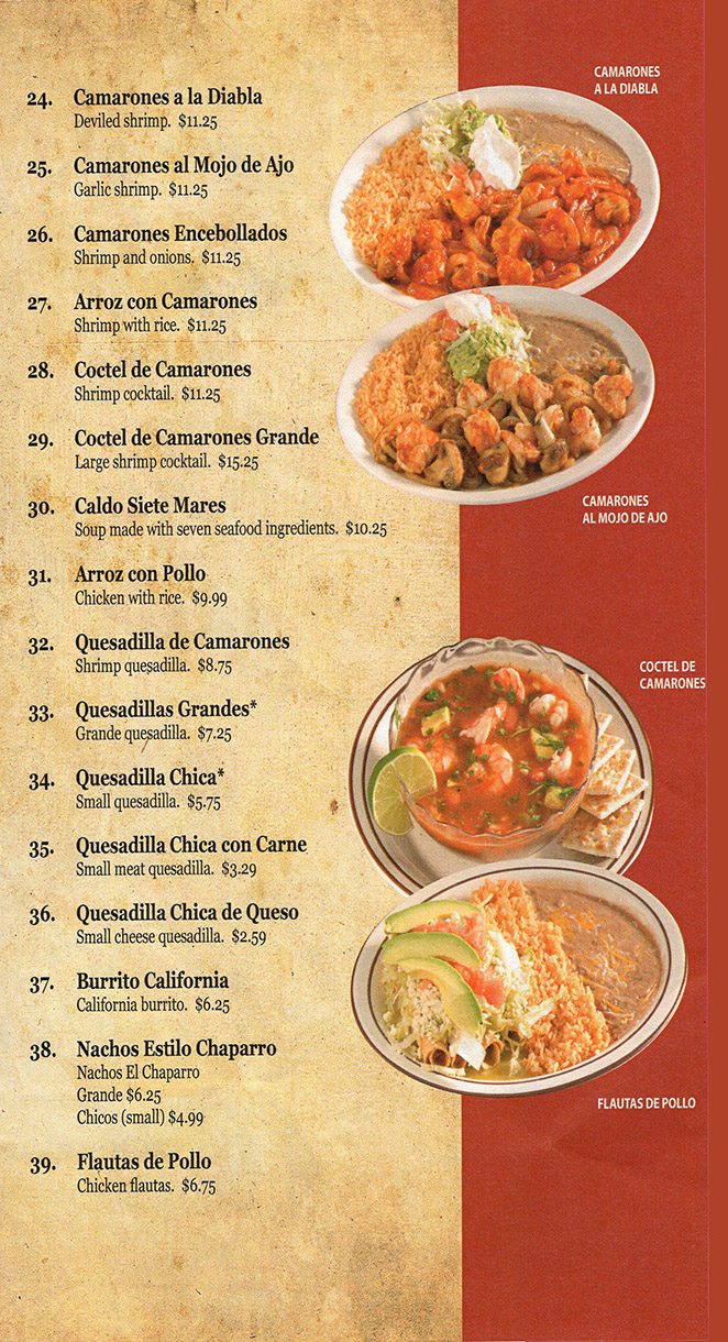 El Chaparro Mexican Restaurant Menu Lincoln Ne - Page 4