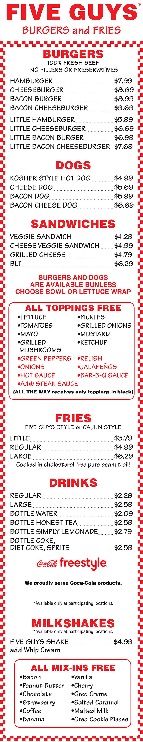 five guys burgers and fries menu