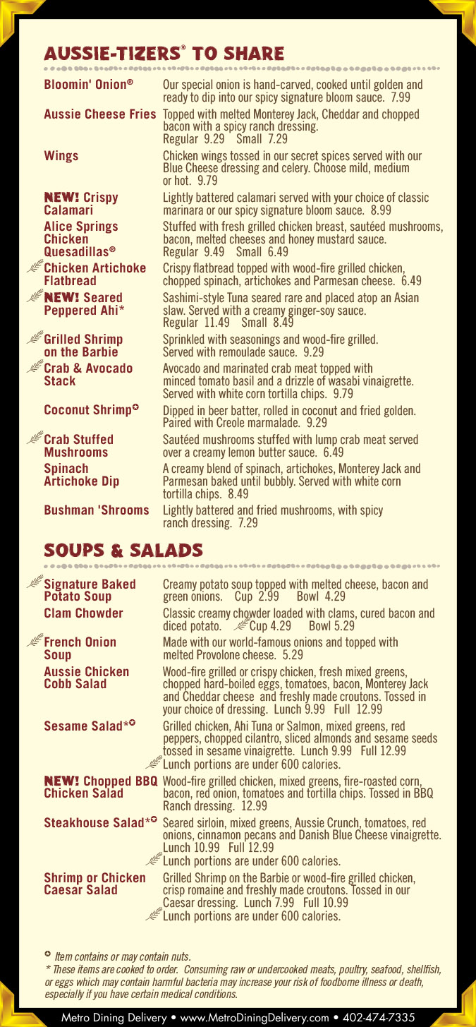 Outback Steakhouse Lunch Menu - Lincoln NE - Provided by Metro Dining ...