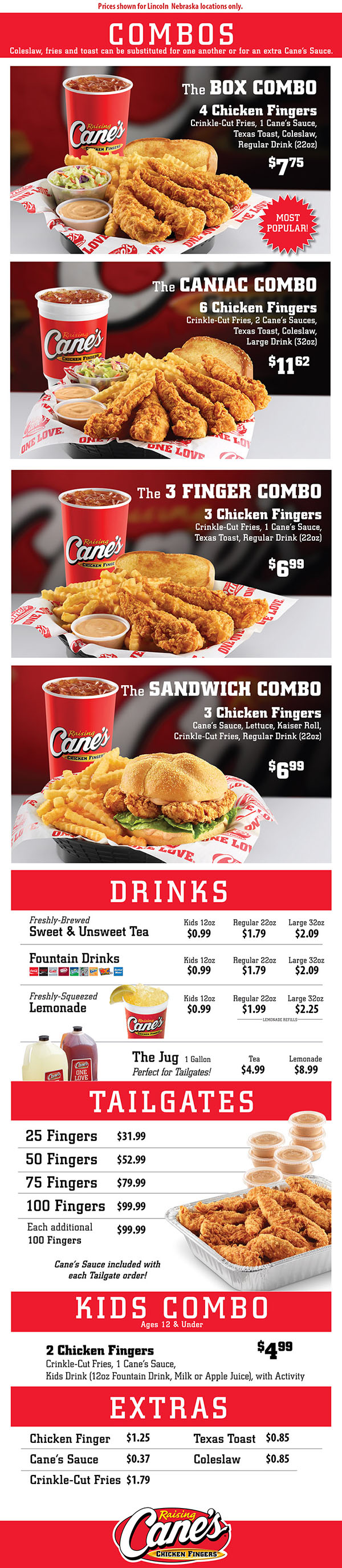 RAISING CANE'S CHICKEN FINGERS, Clemson - Menu, Prices