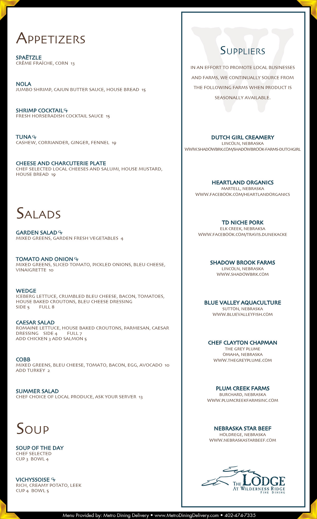 The Lodge at Wilderness Ridge Menu - (402) 434-5118 - Lincoln NE ...