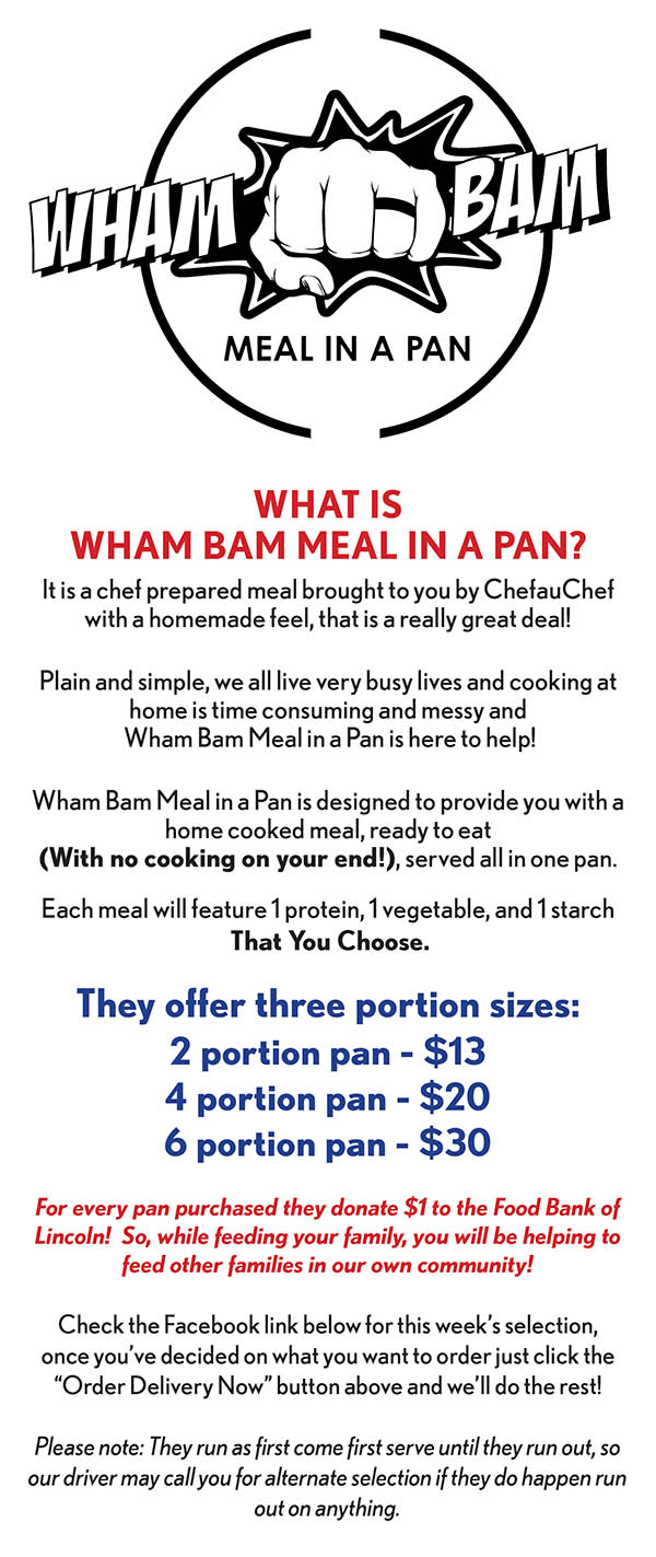 Wham Bam Meal in a Pan Delivery Menu Lincoln Ne